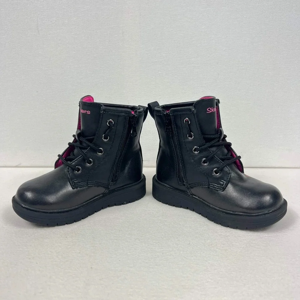 GUC Skechers Black Rainbow Doodle Combat Boots Girls Toddler Size 6